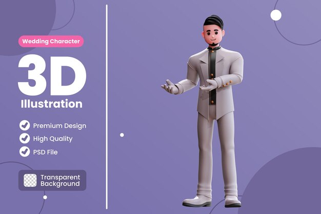 3d wedding groom character illustration