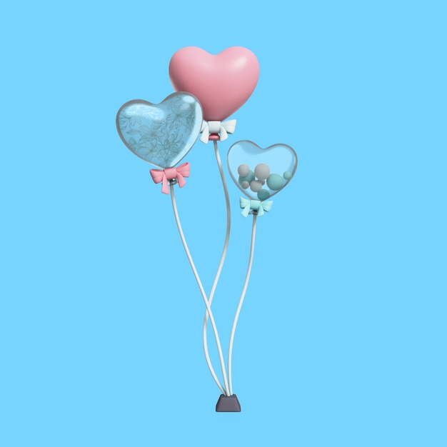 3d wedding illustration of heart-shaped balloons