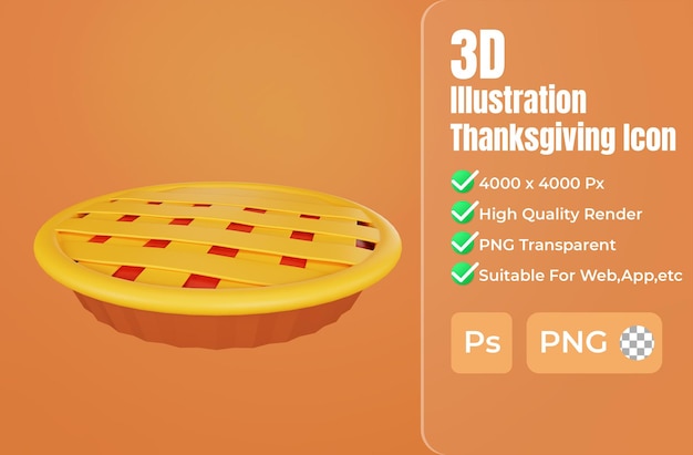 3d-weergave van appeltaart thanksgiving icon