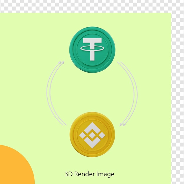 PSD 3d-weergave van binance cryptomunt ingewisseld voor usdt cryptomunt