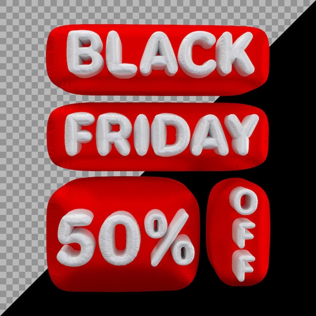 3d-weergave van black friday-aanbieding met 50 procent korting op ballonrood