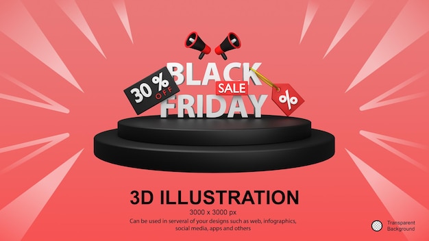 PSD 3d-weergave van black friday-illustratie