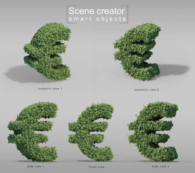 3D-weergave van buxus euro geldsymbool