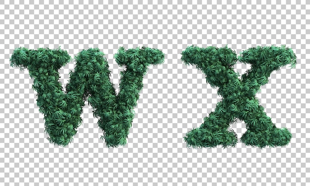 3d-weergave van cannabis kleine letters w en alfabet x