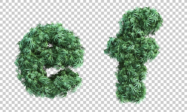 3D-weergave van cannabis letter e en letter f