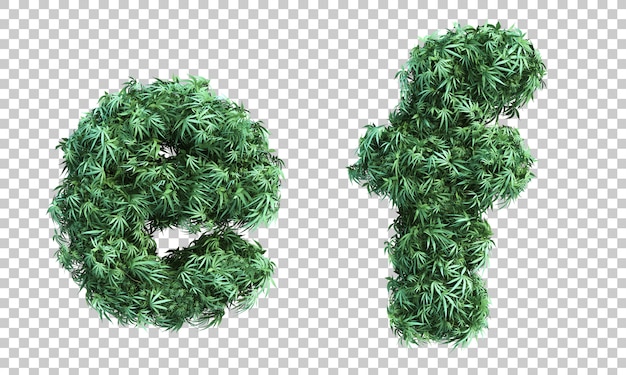 3d-weergave van cannabis letter e en letter f