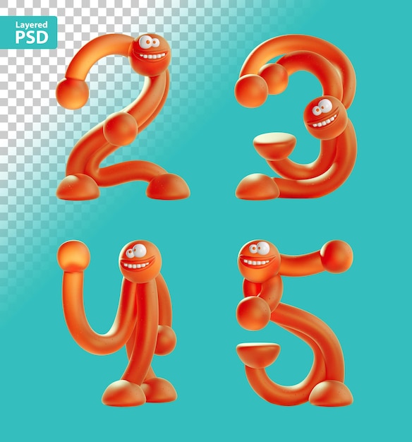 3d-weergave van cartoon oranje mensen in de vorm van engelse alfabetletters