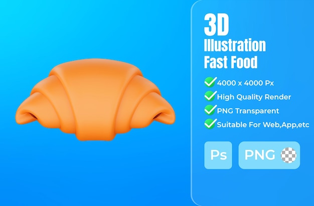 3d-weergave van croissant fast food icon