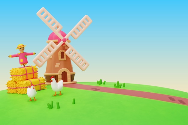 3D-weergave van de achtergrond van het landbouwbedrijf
