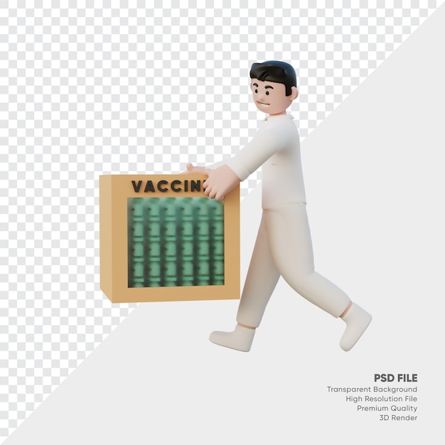 3d-weergave van de dokter bracht een doos met vaccins mee