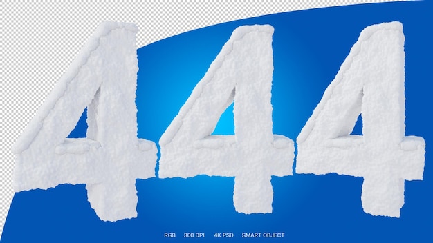 3D-weergave van de nummer 4 in de vorm en stijl van een sneeuw op een transparante achtergrond