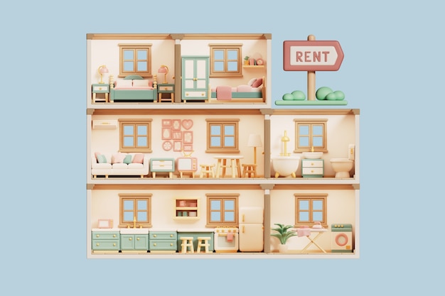 3D-weergave van delen van een huis