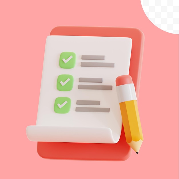 3D-weergave van een checklist met potlood