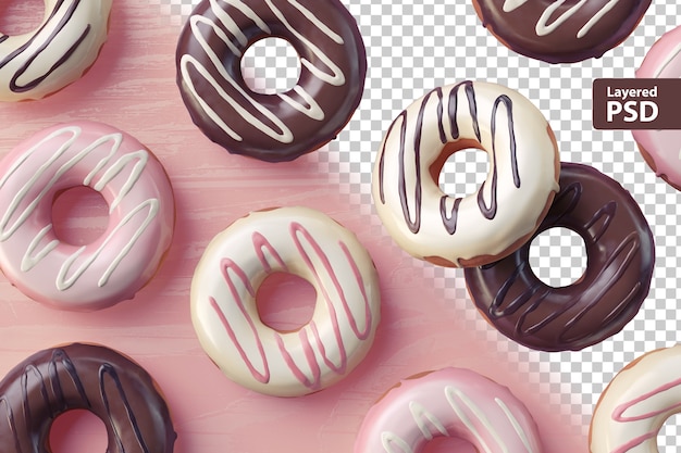 3d-weergave van een donuts tot op de roze tafel