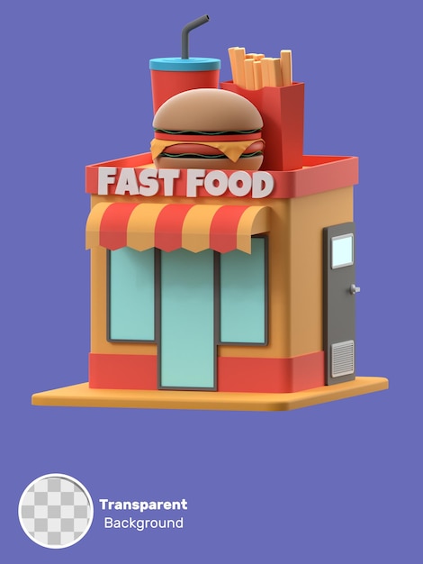 PSD 3d weergave van een fastfood winkel gebouw illustratie object op een transparante achtergrond