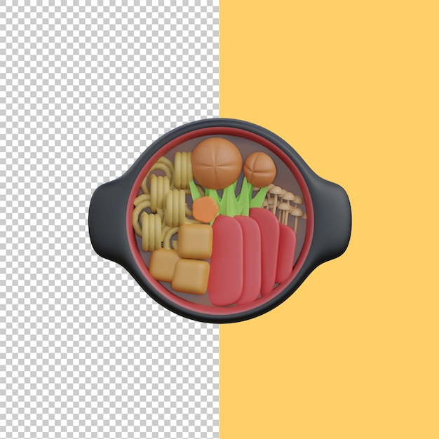 3d-weergave van een heerlijk sukiyaki-pictogram