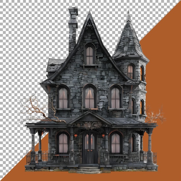 PSD 3d-weergave van een horror halloween huis op doorzichtige achtergrond