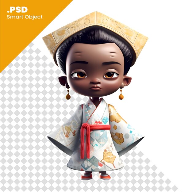 PSD 3d-weergave van een japans meisje in een kimono geïsoleerd op een witte achtergrond psd-sjabloon