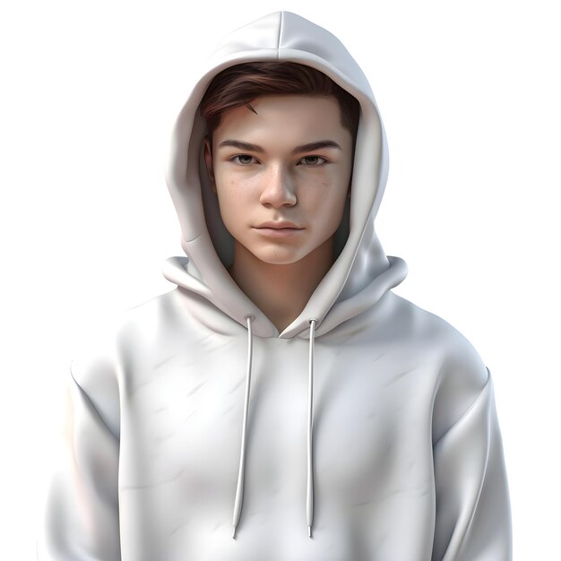 PSD 3d-weergave van een jonge man in een witte hoodie