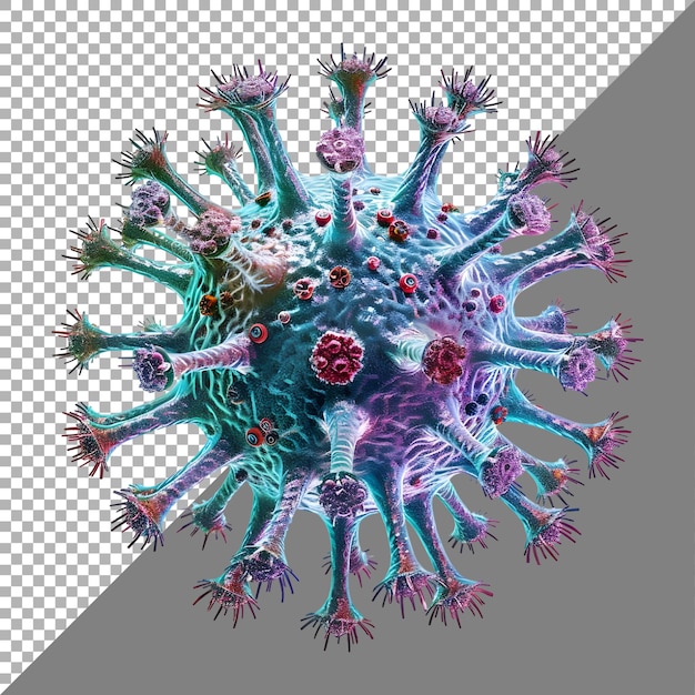 PSD 3d-weergave van een kleurrijk viruselement op een doorzichtige achtergrond