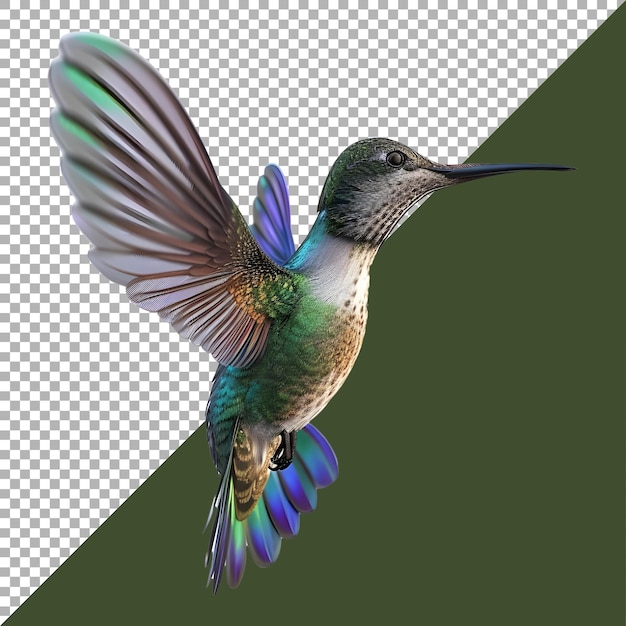 3D-weergave van een kolibrie op een doorzichtige achtergrond
