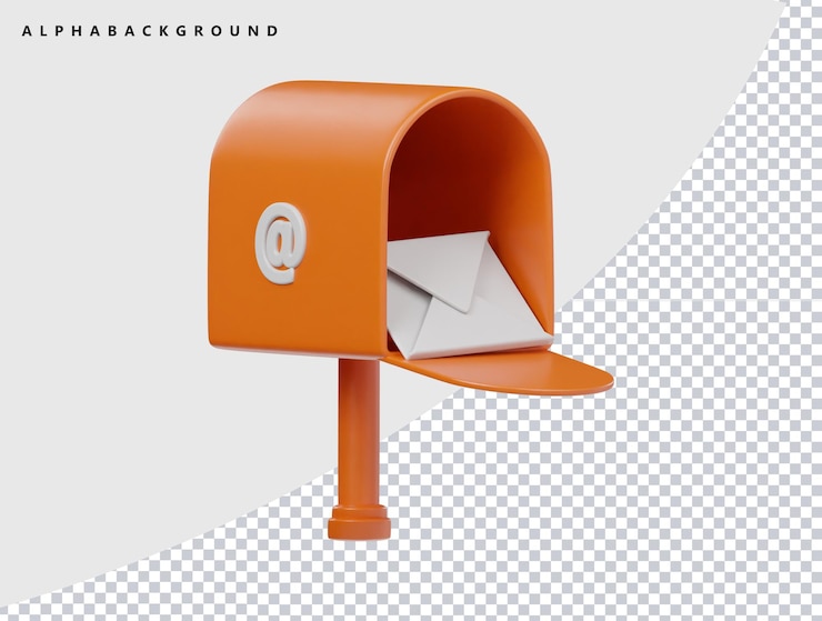 PSD 3d-weergave van een oranje brievenbus