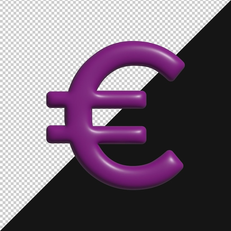 PSD 3d-weergave van een paars eurosymbool