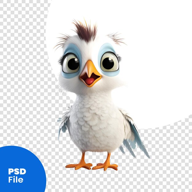 3d-weergave van een schattige cartoon kip geïsoleerd op een witte achtergrond. psd-sjabloon