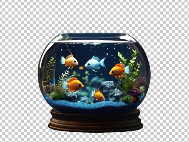 PSD 3d-weergave van een schattige tropische vis in een kom