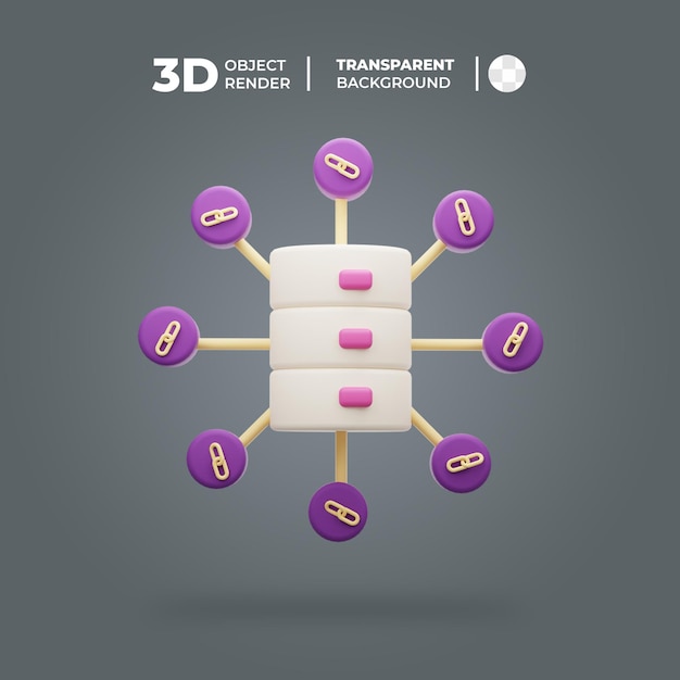 3D-weergave van een server die verbinding maakt met meerdere links op een doorzichtige achtergrond