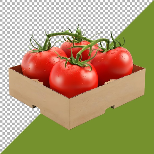 PSD 3d-weergave van een tomaten in een doos op een doorzichtige achtergrond