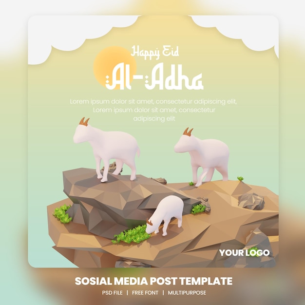 3d-weergave van eid al adha social media post