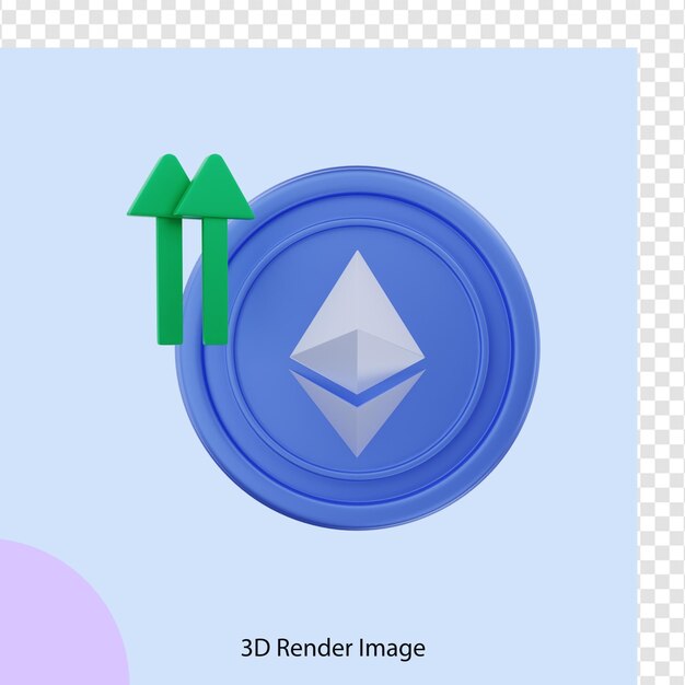 3D-weergave van ethereum crypto munt trend pijl omhoog