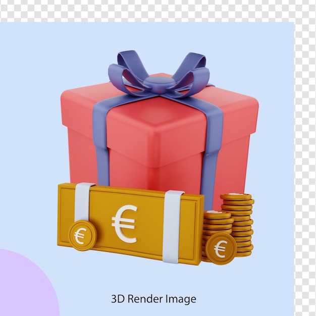 PSD 3d-weergave van euro geld geschenkdoos