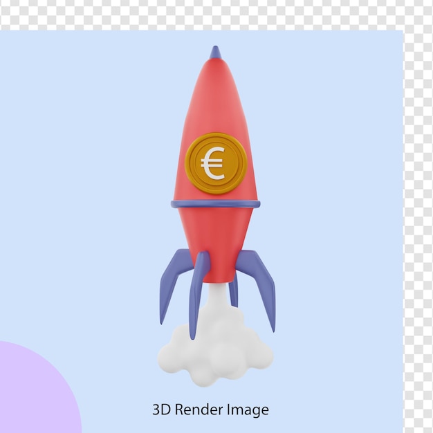 PSD 3d-weergave van euro geld raket