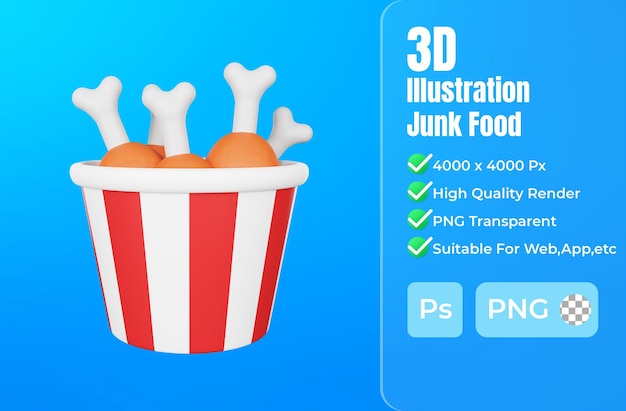 3D-weergave van gebraden kip fastfood icon