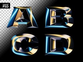3d-weergave van glanzende chromen letters met glanzend lichteffect
