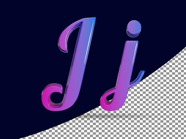 3D-weergave van glanzende hoofdletter J en kleine letter j