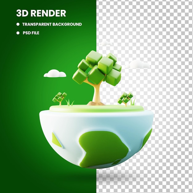 3D-weergave van globe en bomen object illustratie met aarde dag concept