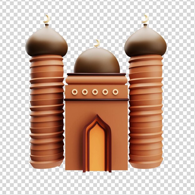 PSD 3d-weergave van gouden bruine moskee islamitische ramadan concept illustratie geïsoleerd