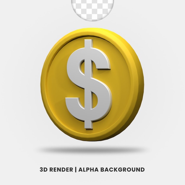 PSD 3d-weergave van gouden dollar munt geïsoleerd. handig voor zakelijke of e-commerce ontwerpillustratie.