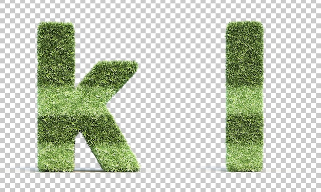 3D-weergave van gras speelveld alfabet k en alfabet l