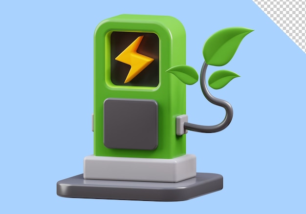 PSD 3d-weergave van groene energie elektrische auto laadstation illustratie