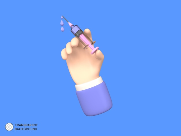 3d-weergave van hand met vaccin spuit pictogram geïsoleerd