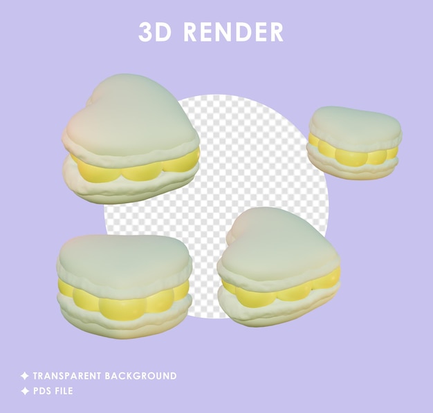 PSD 3d-weergave van hartmacarons