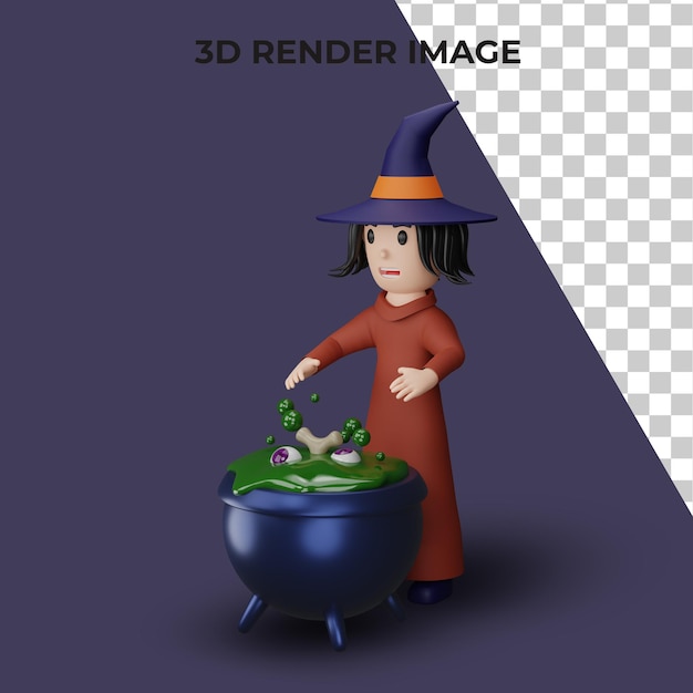 PSD 3d-weergave van heks met halloween-concept