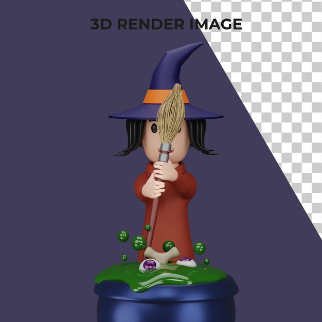 PSD 3d-weergave van heks met halloween-concept