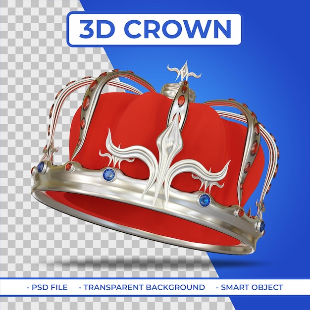 3d-weergave van heraldische koninklijke zilveren kleur kroon met gem