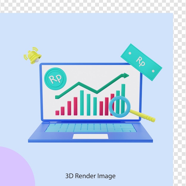 PSD 3d-weergave van het analyserapport van de rupiah-valuta gaat omhoog