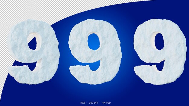 3D-weergave van het getal 9 in de vorm en stijl van een gletsjer op een transparante achtergrond